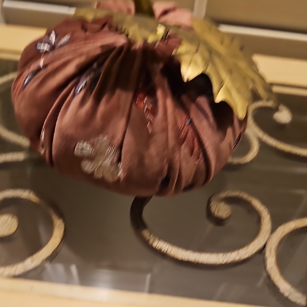 Velvet Pumpkin Decor with Gold Leaf Accent